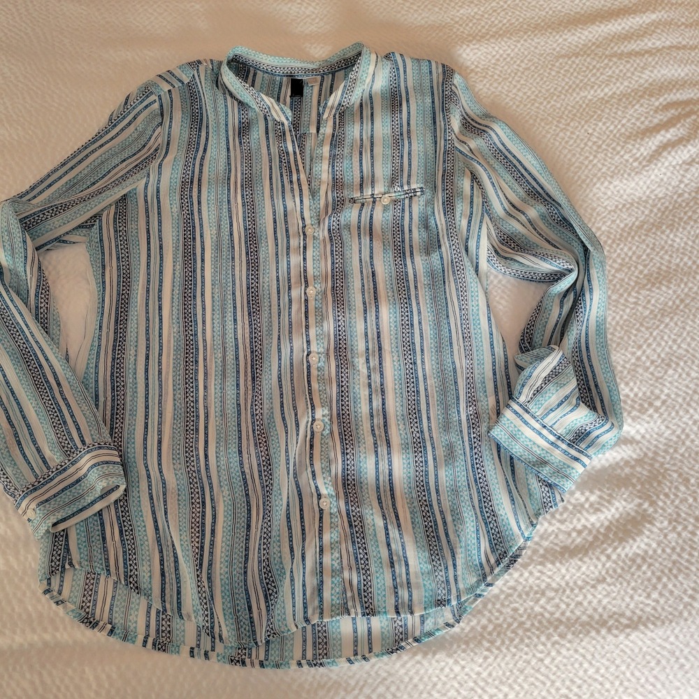 KUT from the Kloth Button Down Blouse Womens Large Blue White Stripe KT32138